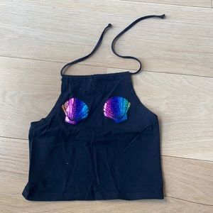 Seashell nipple black halter top